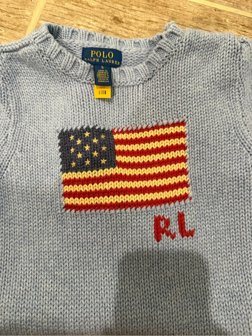 Ralph Lauren blue knit dress American flag intarsia